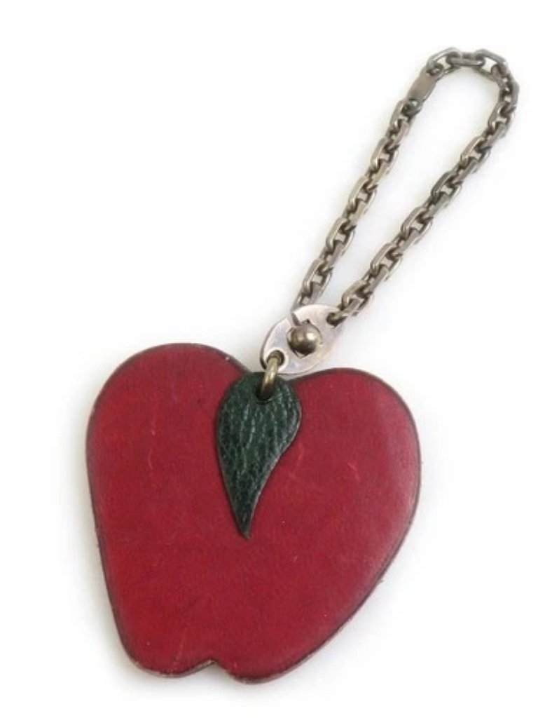 Auth Hermes Fruit Motif Apple Charm Dark Red/Silver Leather/Metal - E61716
